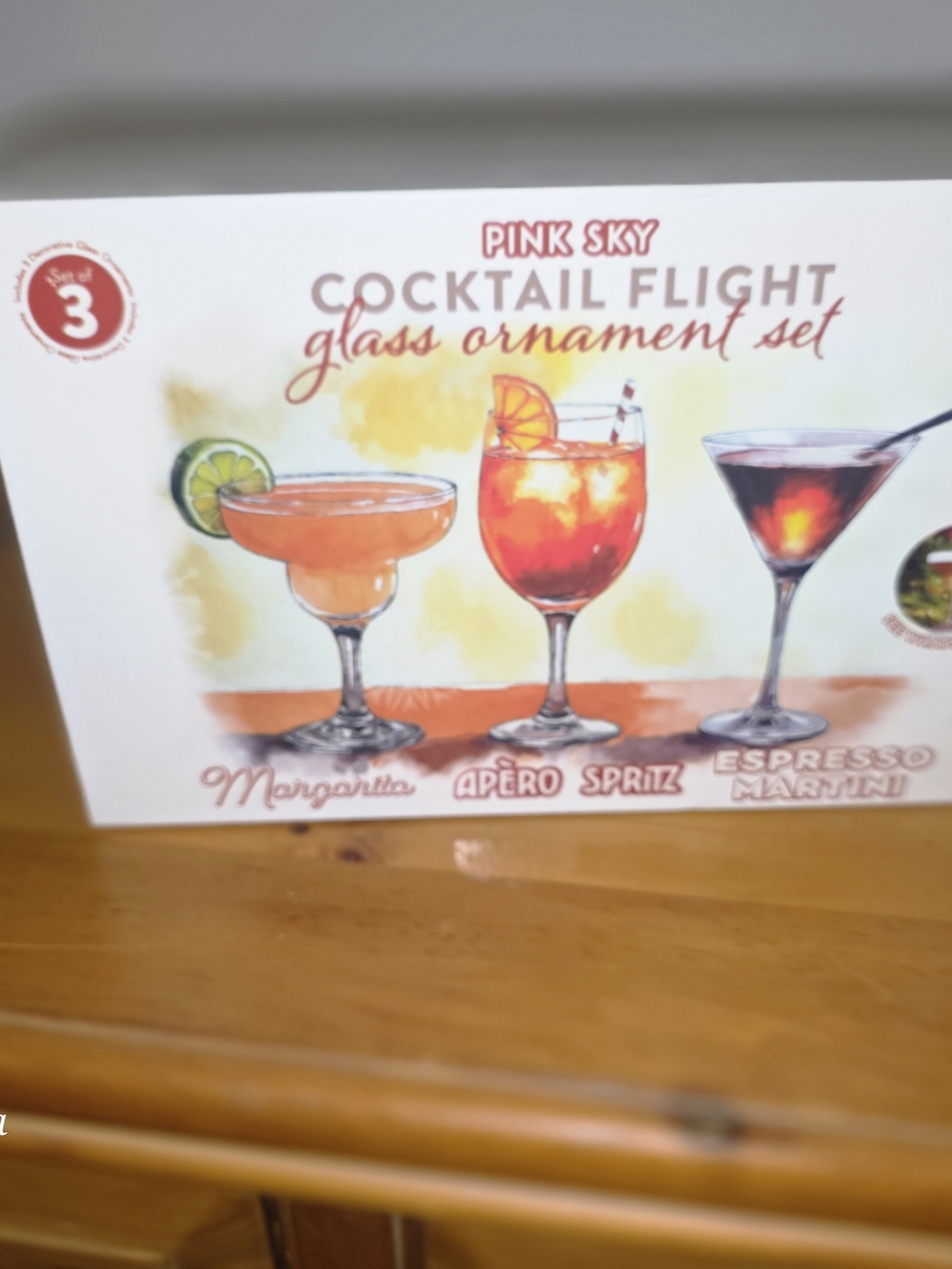 Pink Sky Cocktail Flight Glass Ornament Set - White/Orange/Red/Black Artwork